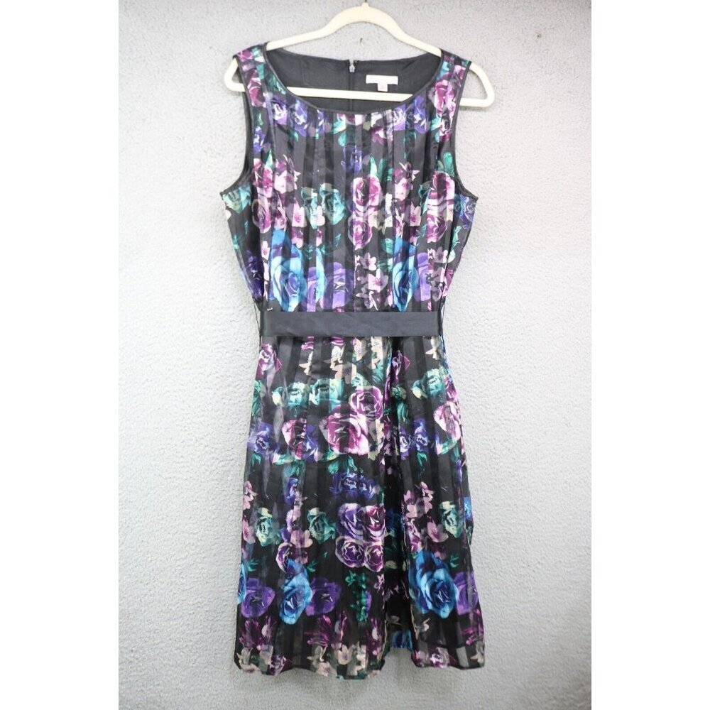 Est. 1962 Sheer Striped Dark Floral Dress-Size 16-Whimsigoth-Lined